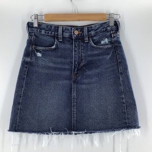 & Denim Distress Frayed Blue Jean Skirt 28” Waist